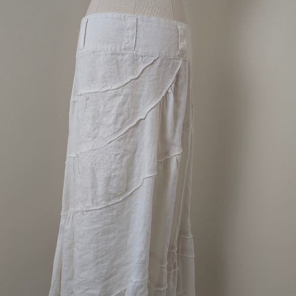 Linen Le Chateau Midi Skirt Asymmetrical White High Low Tiered Frayed Distressed - Picture 4 of 10